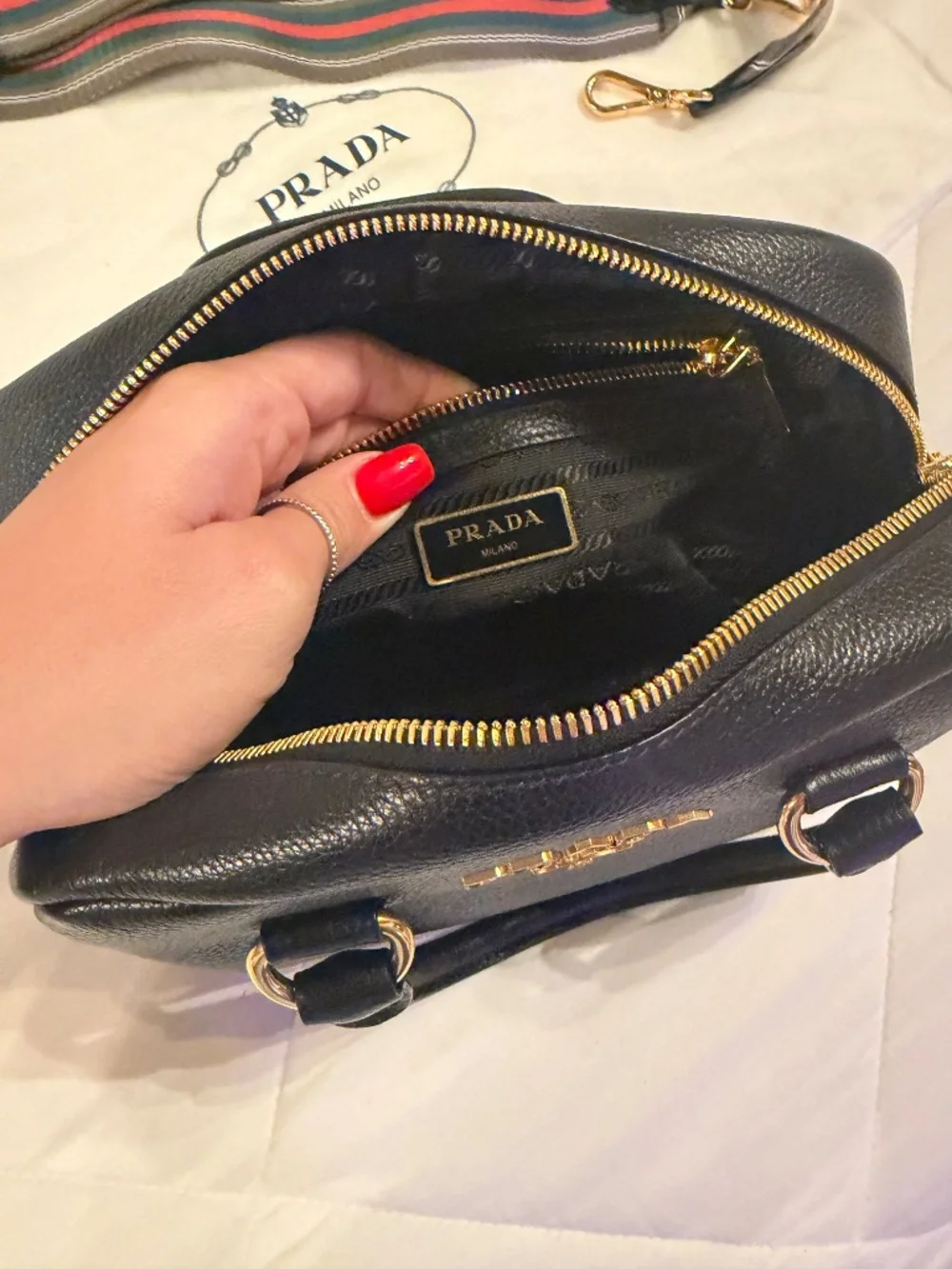 Prada Mini Vitello Phenix Bauletto Satchel Black